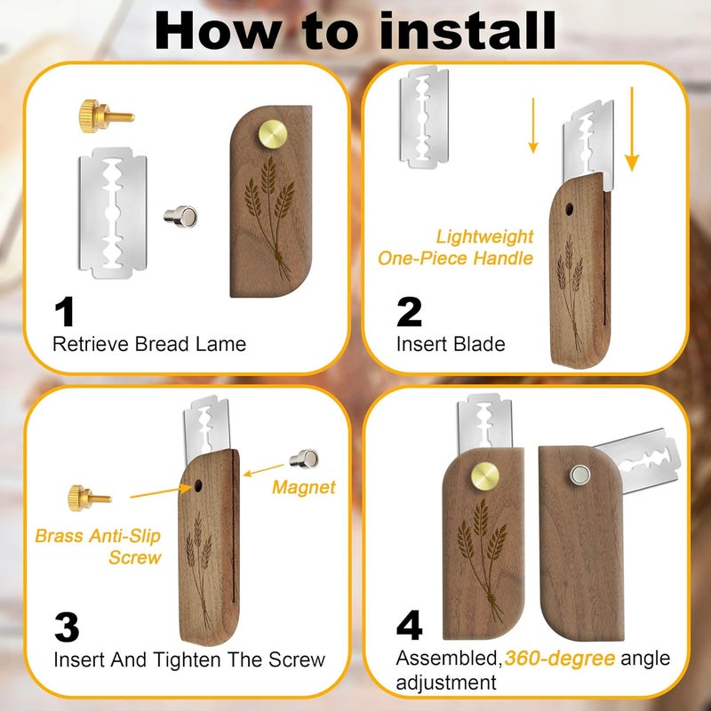 Handmade Magnetic Bread Lame Sourdough Scoring Tool Easy Scoring Knife for Bread Baking Scorer Cutter for Homemade Slashing with 10 Razor Blades - Storage Bag Included - Ergonomic Handle - Black Walnut - Image 4
